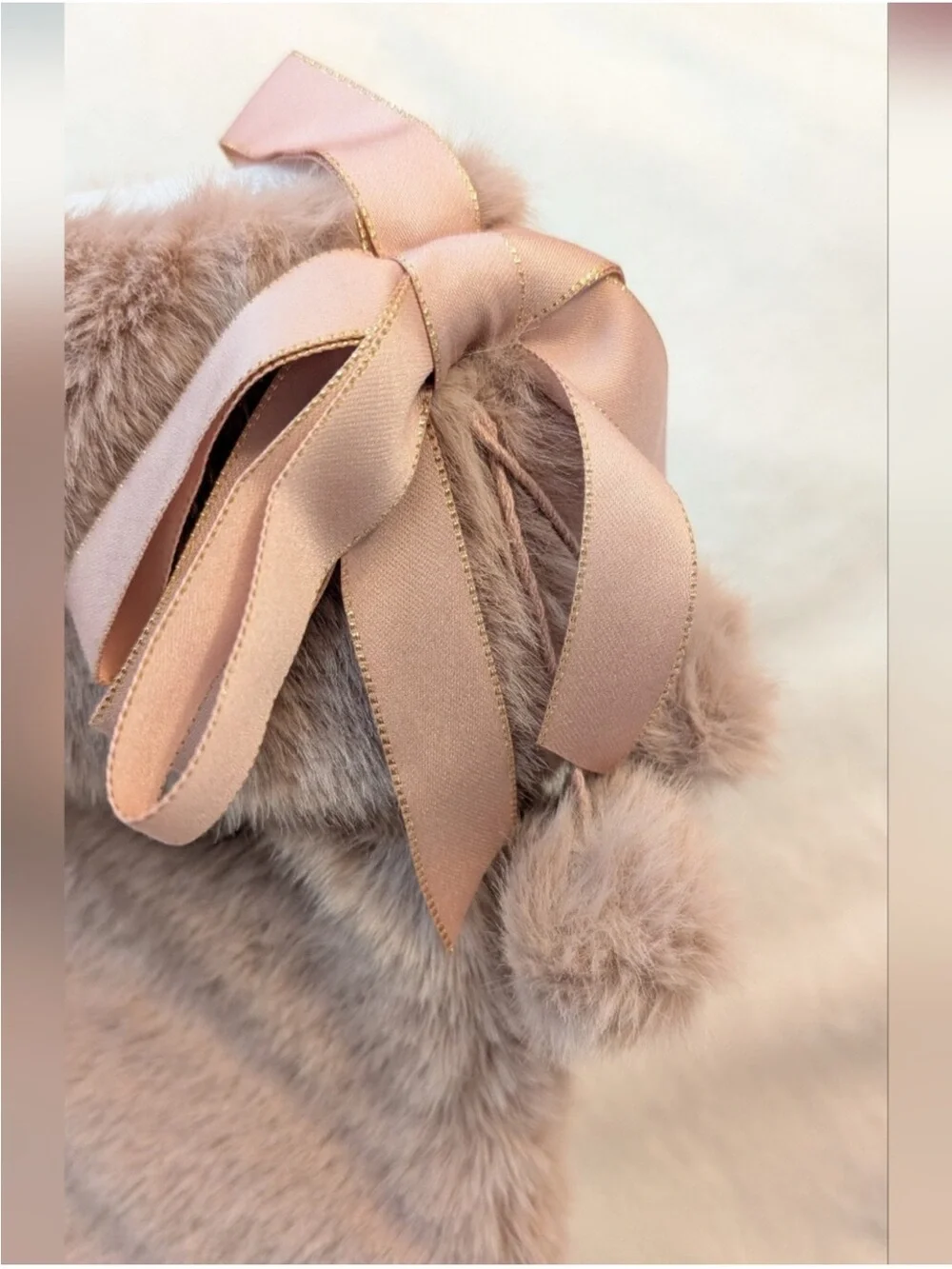 Victoria's Secret BIG Plush Faux Fur Christmas Stocking in blush pink/mauve NWT